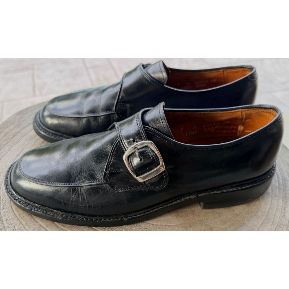 Allen Edmonds Monk Strap Leather Shoes Mens 9D Halsted Black Buckle 1203
